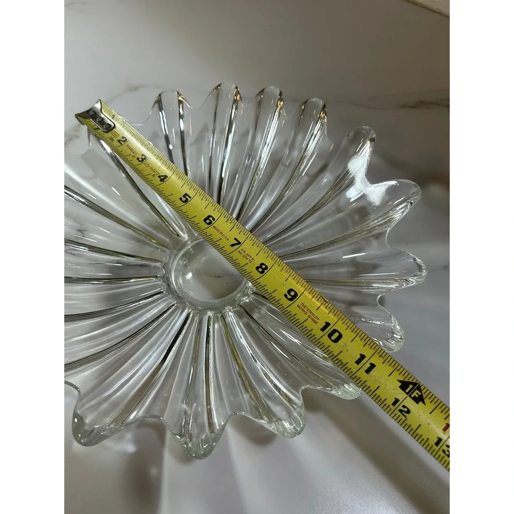 Vintage Clear Glass Sunburst Bowl Scalloped Petal Rim Centerpiece 12 Inch